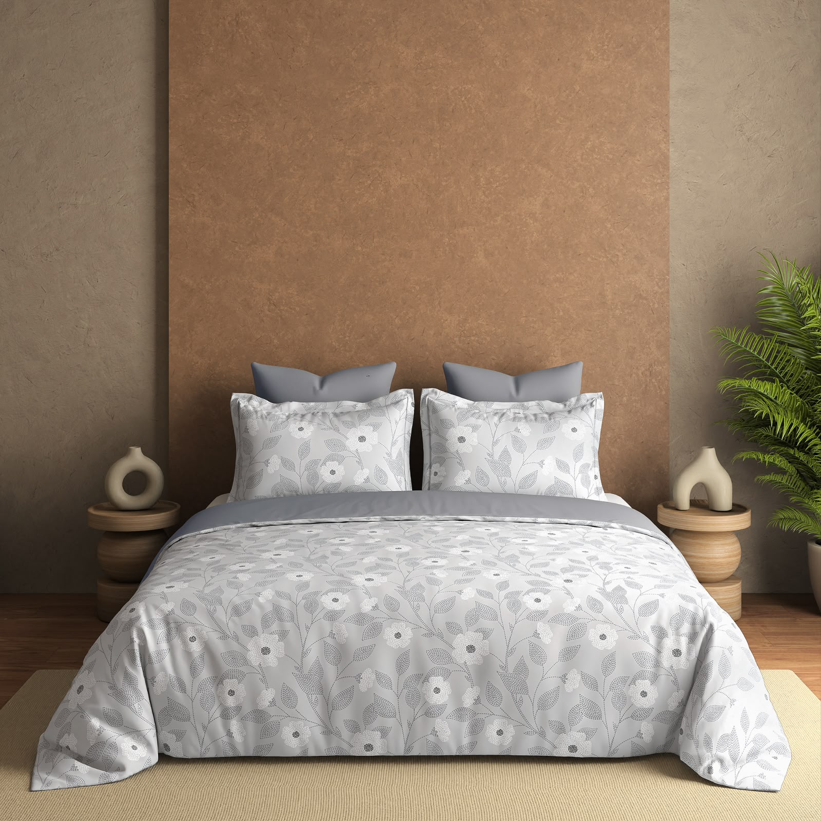 Grey Floral Bedsheet Set